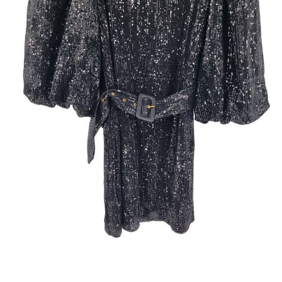 byTiMo Sequined Cocktail Puff Sleeve Mini Dress L Black Open Back Statement - Picture 7 of 16